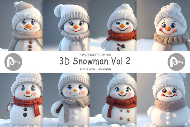 Digital Paper 3D Snowman Digital Pattern artnoy 