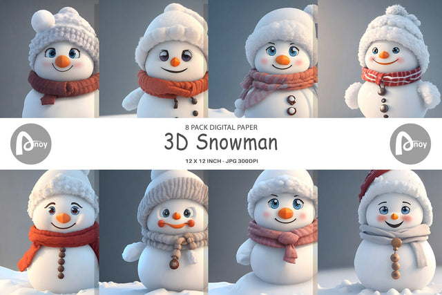 Digital Paper 3D Snowman Digital Pattern artnoy 