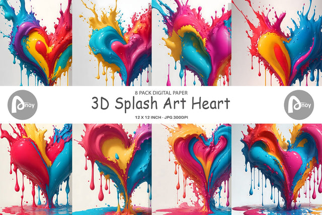 Digital Paper 3D Splash Art Heart Digital Pattern artnoy 