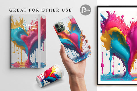 Digital Paper 3D Splash Art Heart Digital Pattern artnoy 