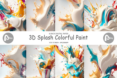 Digital paper 3D Splash Colorful Paint Digital Pattern artnoy 