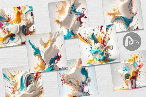 Digital paper 3D Splash Colorful Paint Digital Pattern artnoy 