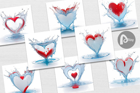 Digital Paper 3D Splash Water Heart Digital Pattern artnoy 