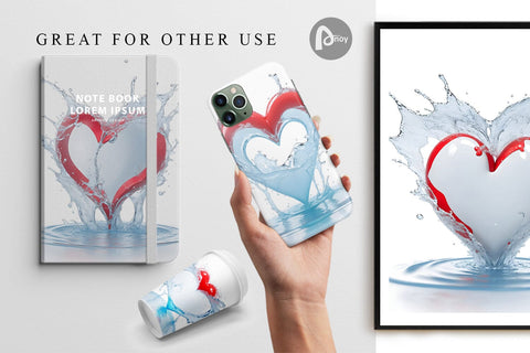 Digital Paper 3D Splash Water Heart Digital Pattern artnoy 