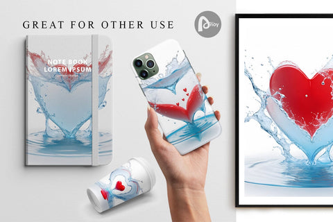 Digital Paper 3D Splash Water Heart Digital Pattern artnoy 