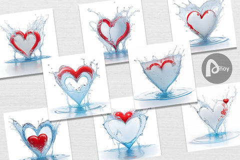 Digital Paper 3D Splash Water Heart Digital Pattern artnoy 