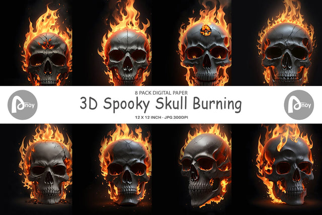 Digital Paper 3D Spooky Skull Burning Digital Pattern artnoy 