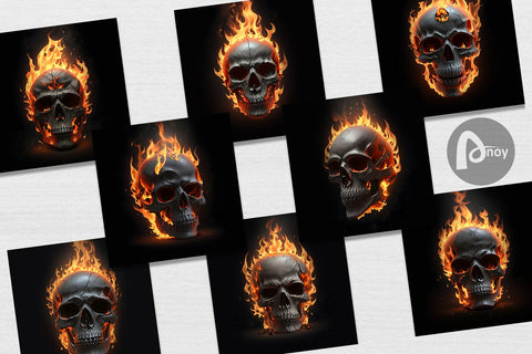 Digital Paper 3D Spooky Skull Burning Digital Pattern artnoy 