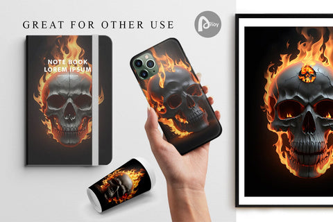 Digital Paper 3D Spooky Skull Burning Digital Pattern artnoy 