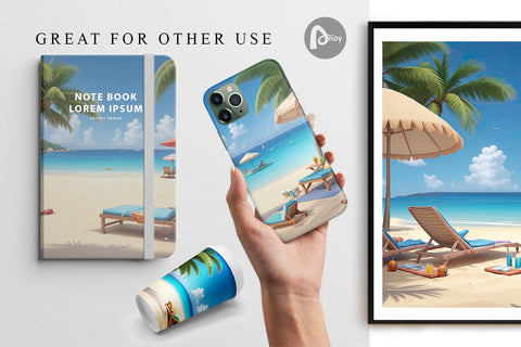 Digital Paper 3D Summer Beach Digital Pattern artnoy 