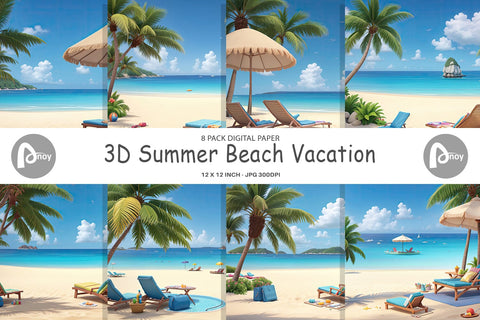 Digital Paper 3D Summer Beach Digital Pattern artnoy 