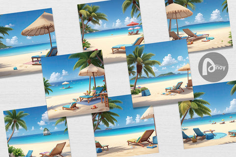 Digital Paper 3D Summer Beach Digital Pattern artnoy 