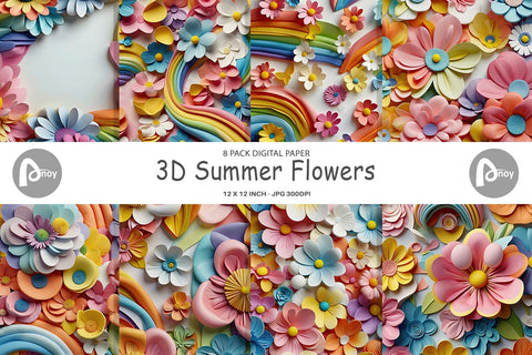 Digital Paper 3D Summer Flowers Digital Pattern artnoy 