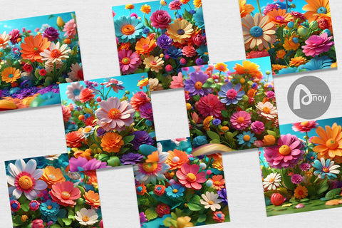 Digital Paper 3D Summer Flowers Digital Pattern artnoy 