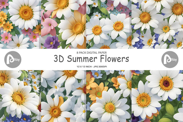 Digital Paper 3D Summer Flowers Digital Pattern artnoy 