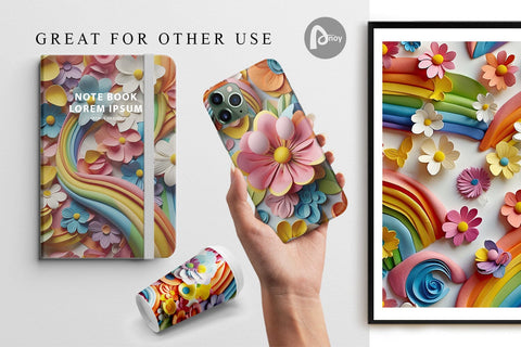 Digital Paper 3D Summer Flowers Digital Pattern artnoy 