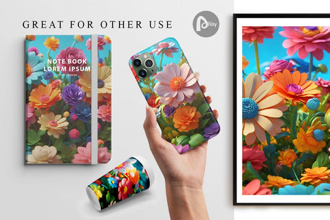 Digital Paper 3D Summer Flowers Digital Pattern artnoy 