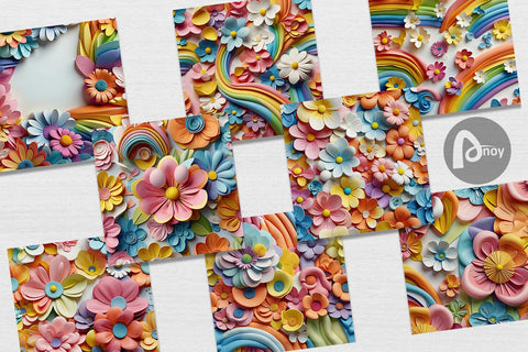 Digital Paper 3D Summer Flowers Digital Pattern artnoy 