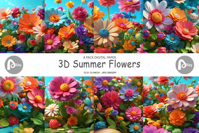 Digital Paper 3D Summer Flowers Digital Pattern artnoy 