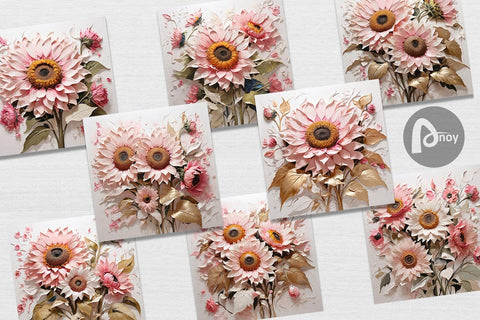 Digital Paper 3D Sunflower Painting Digital Pattern artnoy 
