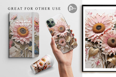 Digital Paper 3D Sunflower Painting Digital Pattern artnoy 