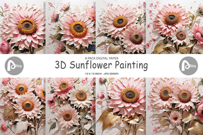Digital Paper 3D Sunflower Painting Digital Pattern artnoy 