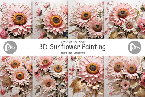 Digital Paper 3D Sunflower Painting Digital Pattern artnoy 