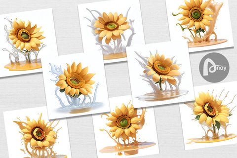 Digital Paper 3D Sunflower Water Splash Digital Pattern artnoy 