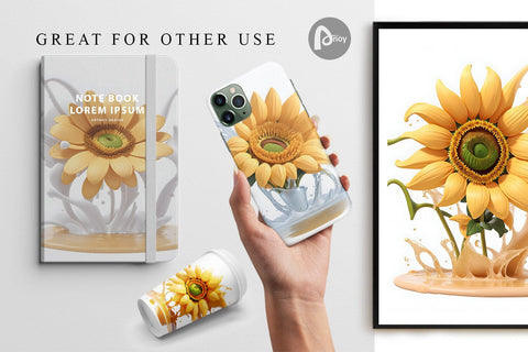 Digital Paper 3D Sunflower Water Splash Digital Pattern artnoy 