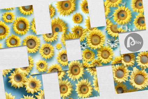 Digital Paper 3D Sunflowers Pattern Digital Pattern artnoy 