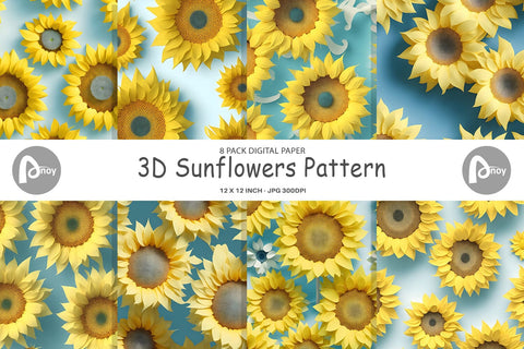 Digital Paper 3D Sunflowers Pattern Digital Pattern artnoy 