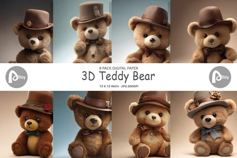 Digital Paper 3D Teddy Bear Digital Pattern artnoy 