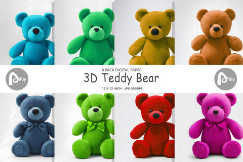 Digital Paper 3D Teddy Bear Digital Pattern artnoy 