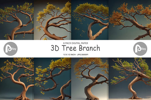 Digital Paper 3D Tree Branch Digital Pattern artnoy 