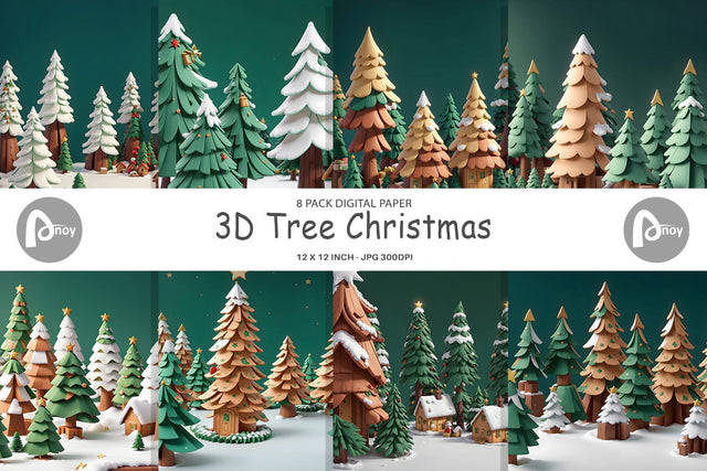 Digital paper 3D Tree Christmas Digital Pattern artnoy 