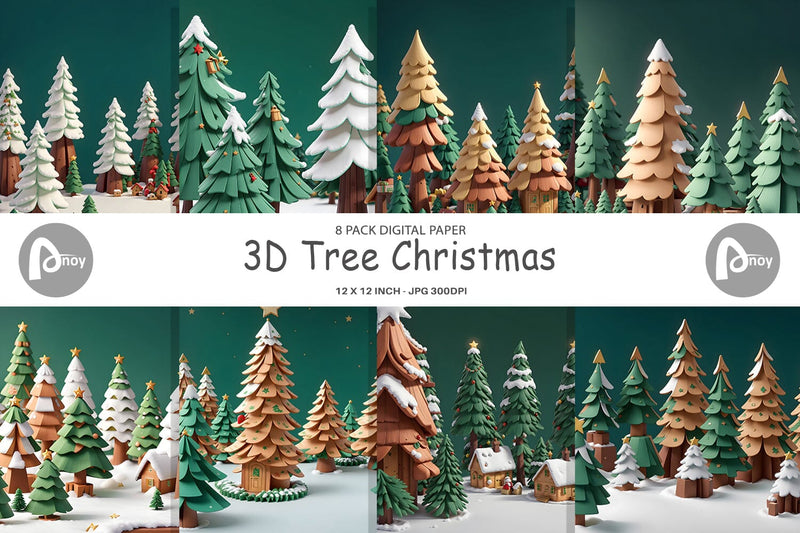 Digital paper 3D Tree Christmas Digital Pattern artnoy 