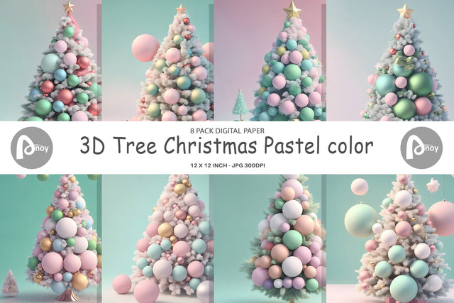 Digital Paper 3D Tree Christmas Pastel Sublimation artnoy 