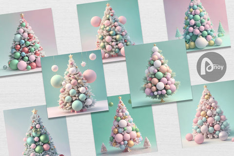 Digital Paper 3D Tree Christmas Pastel Sublimation artnoy 