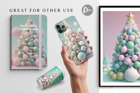 Digital Paper 3D Tree Christmas Pastel Sublimation artnoy 