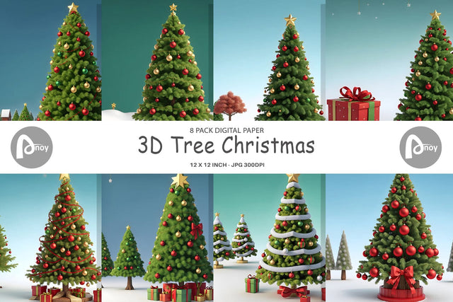 Digital Paper 3D Tree Christmas Sublimation artnoy 