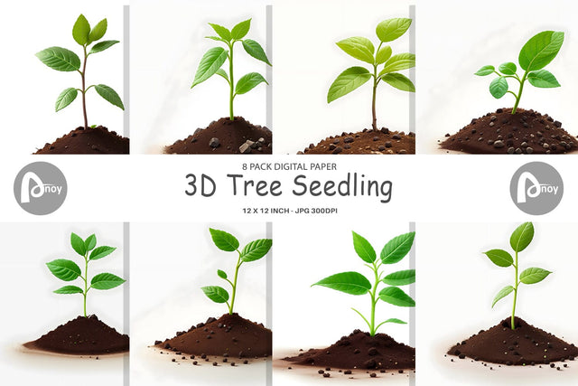 Digital Paper 3D Tree Seedling Digital Pattern artnoy 