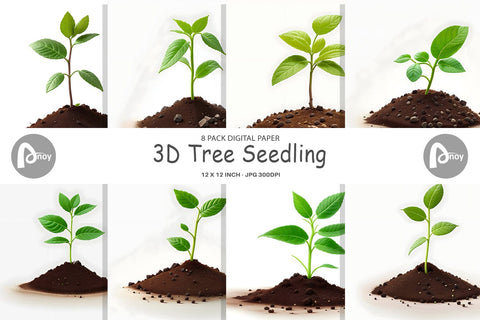 Digital Paper 3D Tree Seedling Digital Pattern artnoy 