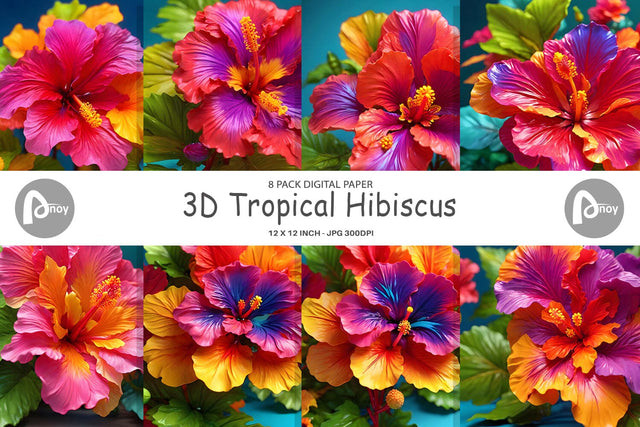 Digital Paper 3D Tropical Hibiscus Sublimation artnoy 