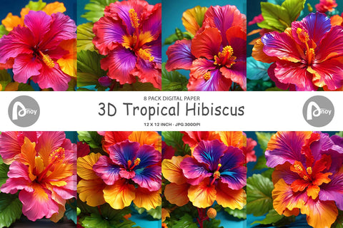 Digital Paper 3D Tropical Hibiscus Sublimation artnoy 
