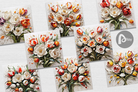 Digital Paper 3D Tulip Flower Painting Digital Pattern artnoy 