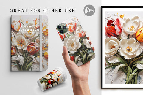 Digital Paper 3D Tulip Flower Painting Digital Pattern artnoy 