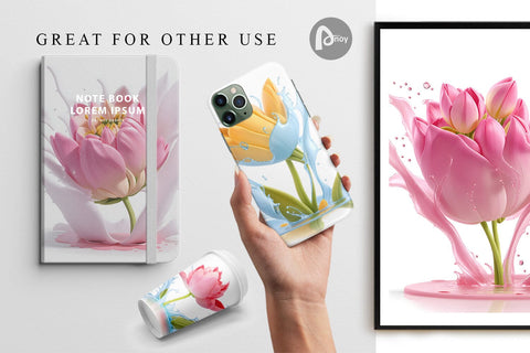 Digital Paper 3D Tulip Splash Water Digital Pattern artnoy 