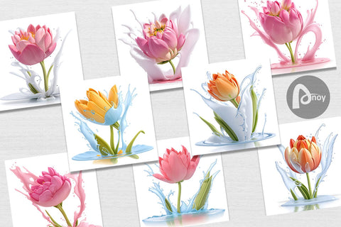 Digital Paper 3D Tulip Splash Water Digital Pattern artnoy 