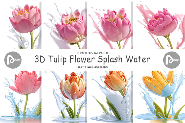 Digital Paper 3D Tulip Splash Water Digital Pattern artnoy 