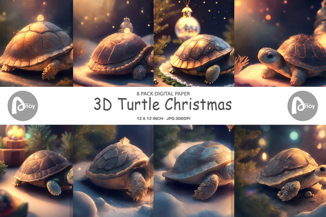 Digital Paper 3D Turtle Christmas Digital Pattern artnoy 